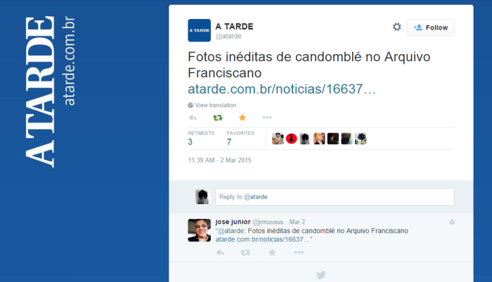 Twitter Jornal A Tarde - https://twitter.com/atarde/status/572405935135576065